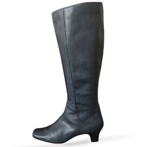 Chadwick's Charcoal Leather Tall Boots Low Heel Side Zip